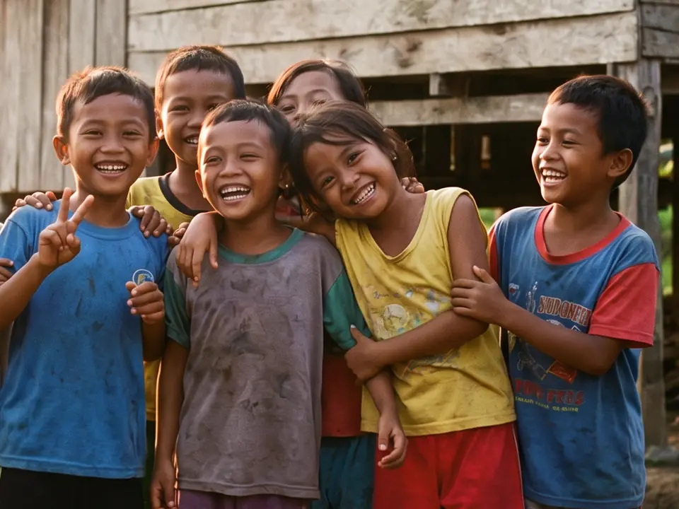 Six village children posing together