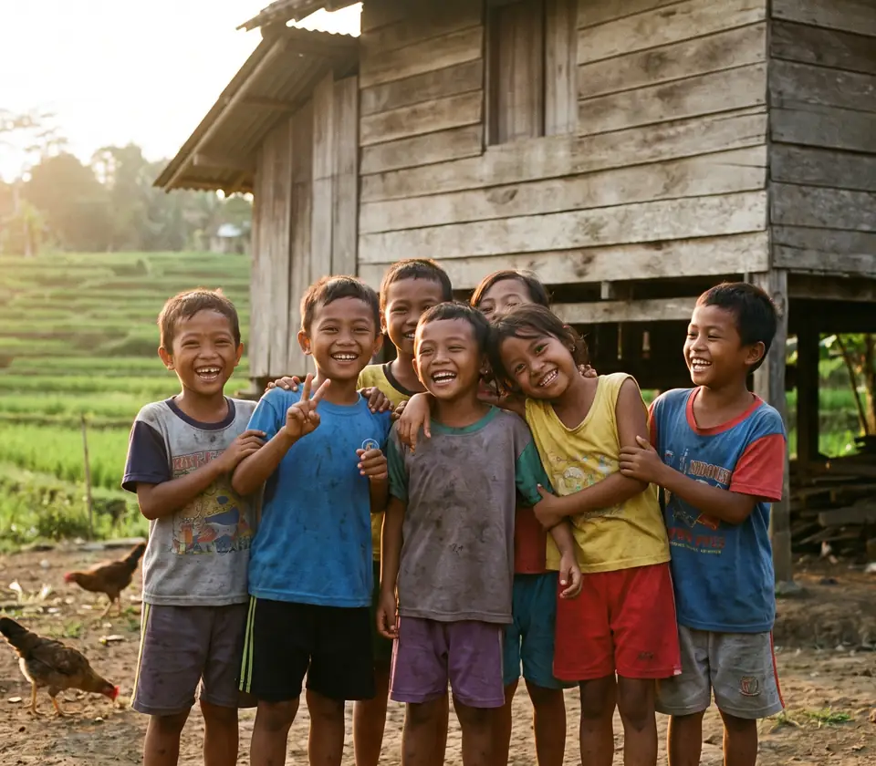Village children laughing together